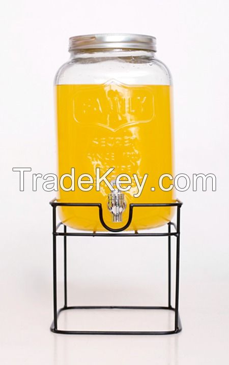 Hot Sale Family Glass Beverage Dispenser With Rack