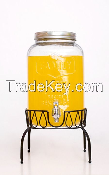 Hot Sale Family Glass Beverage Dispenser With Rack