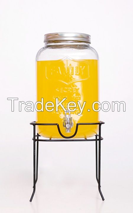 Hot Sale Family Glass Beverage Dispenser With Rack