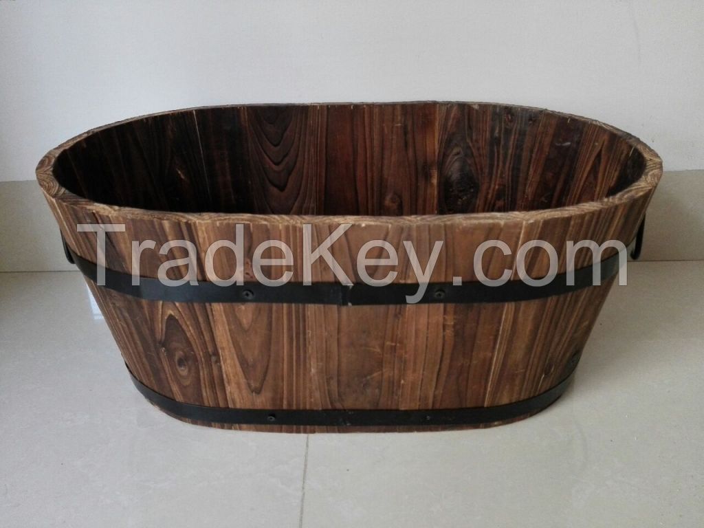 Burnt Wooden Barrel Planter