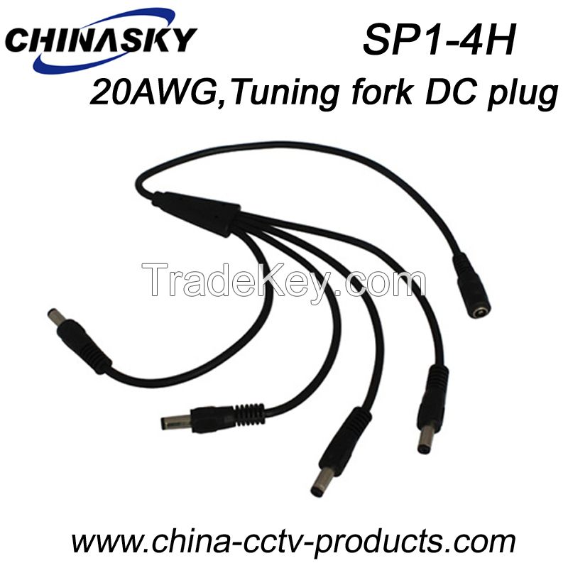 20AWG 1 to 4 Way DC Power Splitter Cable with Tuning fork DC plug and jack