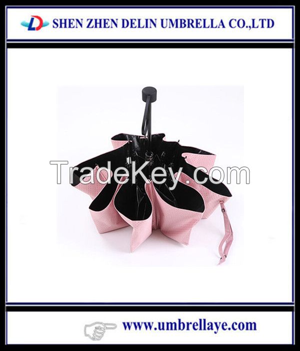Cheap promotional fold umbrella manual open umbrella 3 fold umbrella 21'' UV umbrella pink ladies sun umbrella