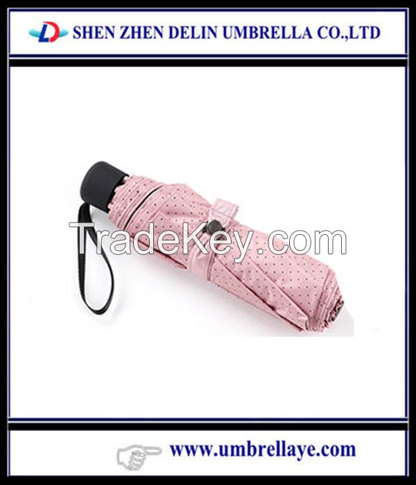 Cheap promotional fold umbrella manual open umbrella 3 fold umbrella 21'' UV umbrella pink ladies sun umbrella