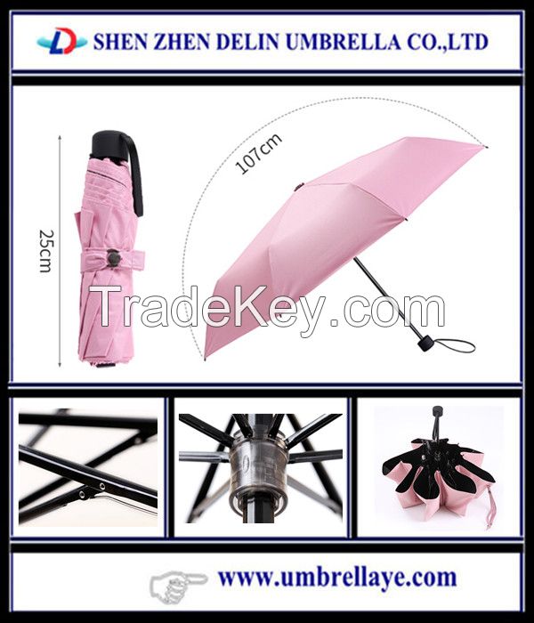 Cheap promotional fold umbrella manual open umbrella 3 fold umbrella 21&#039;&#039; UV umbrella pink ladies sun umbrella