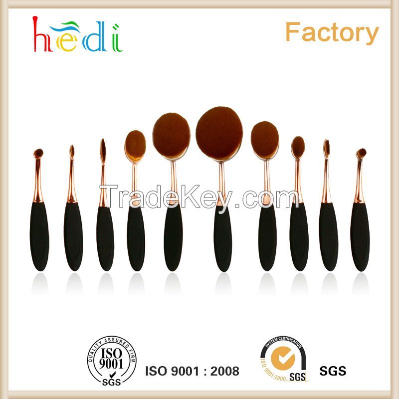 2016 New Rose gold Toothbrush makeup brush / Oval Cream Power 10 Piece professional Makeup Brush Set