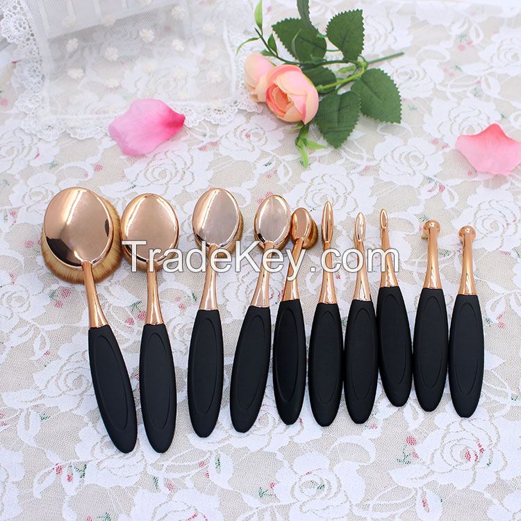 2016 New Rose gold Toothbrush makeup brush / Oval Cream Power 10 Piece professional Makeup Brush Set