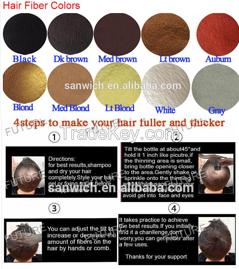 2016 Popular Hair Thickening Hair Loss Treatment Keratin Hair Building Fiber Hair Powder for Free Samplen MOQ 1 Pcs