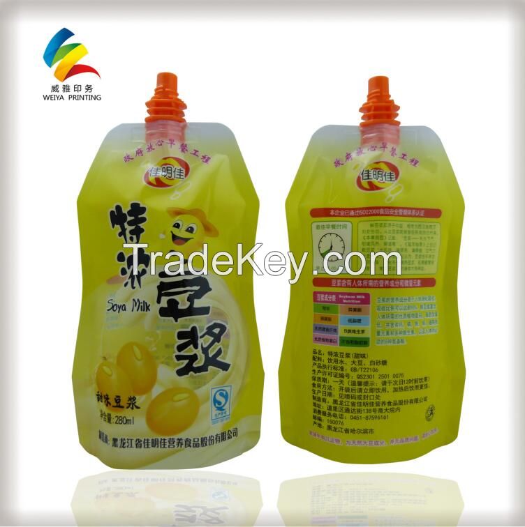 plastic packaging stand up pouch with spout for beverage package,stand up pouch,plastic doypack with spout,liquid packaging