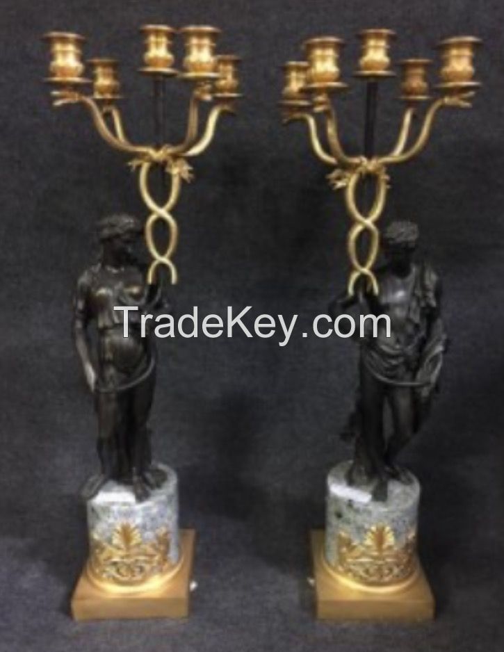 24ct gilded bronze candelabra on marble base