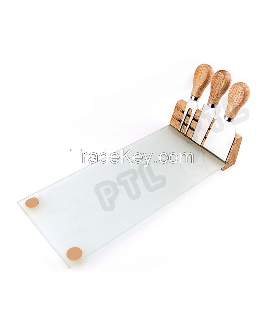 Magnetic cheese set with long glass cutting board(4 pieces) 