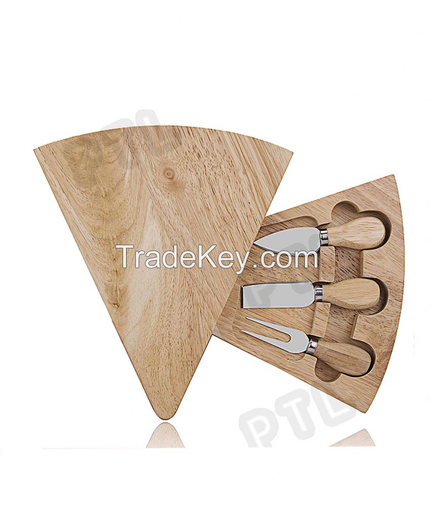 fan-shaped swiveling wooden cheese set(4 pieces)