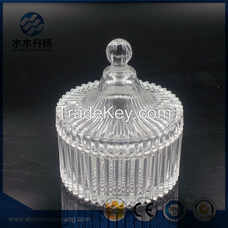Fancy 250ml food grade glass jar with glass lid candy jar