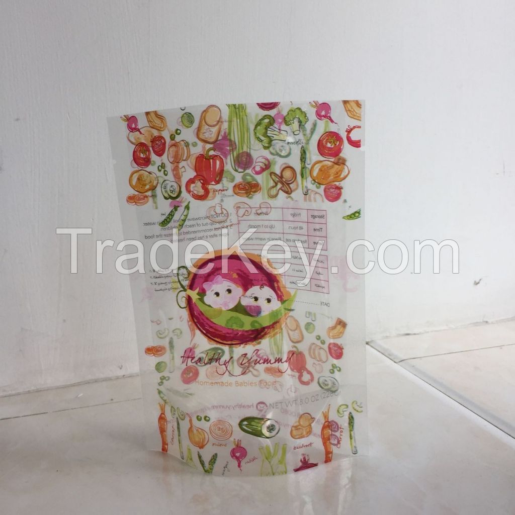 Food Grade Totally Transparent Stand Up Pouch with Tear Notch for Food Packaging