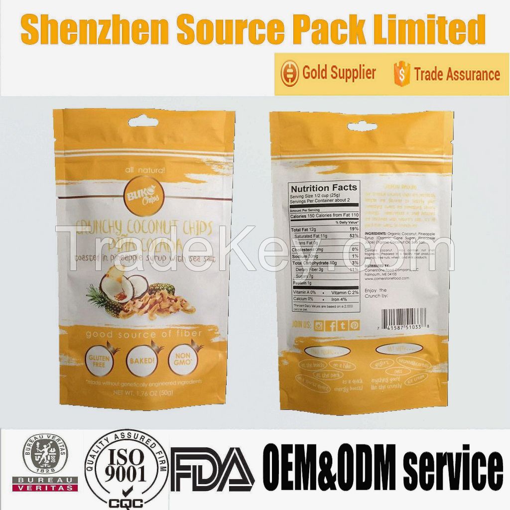 Food Grade Totally Transparent Stand Up Pouch with Tear Notch for Food Packaging