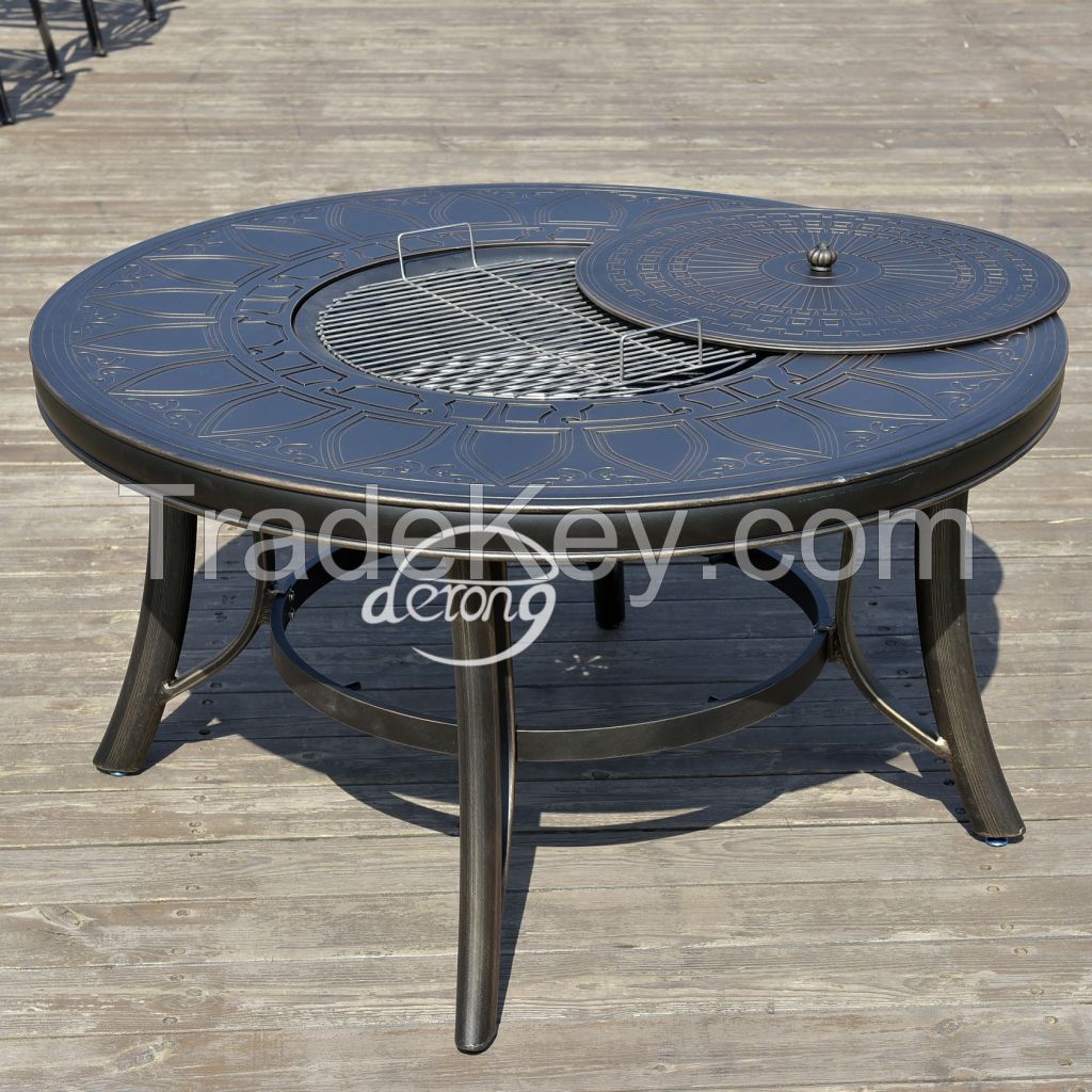 Cast aluminum garden set metal table and chairs with BBQ grill