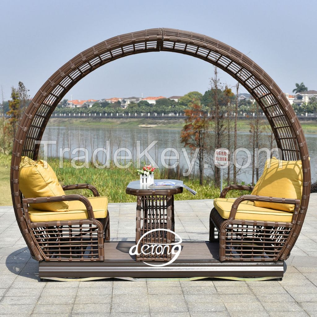 PE rattan garden 4 seats patio swing chair with waterproof cushions