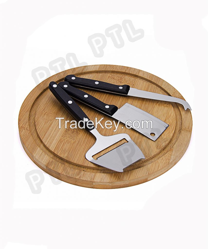 PP-handle cheese knife&amp;soatula with bamboo cutting board(4 pieces) 