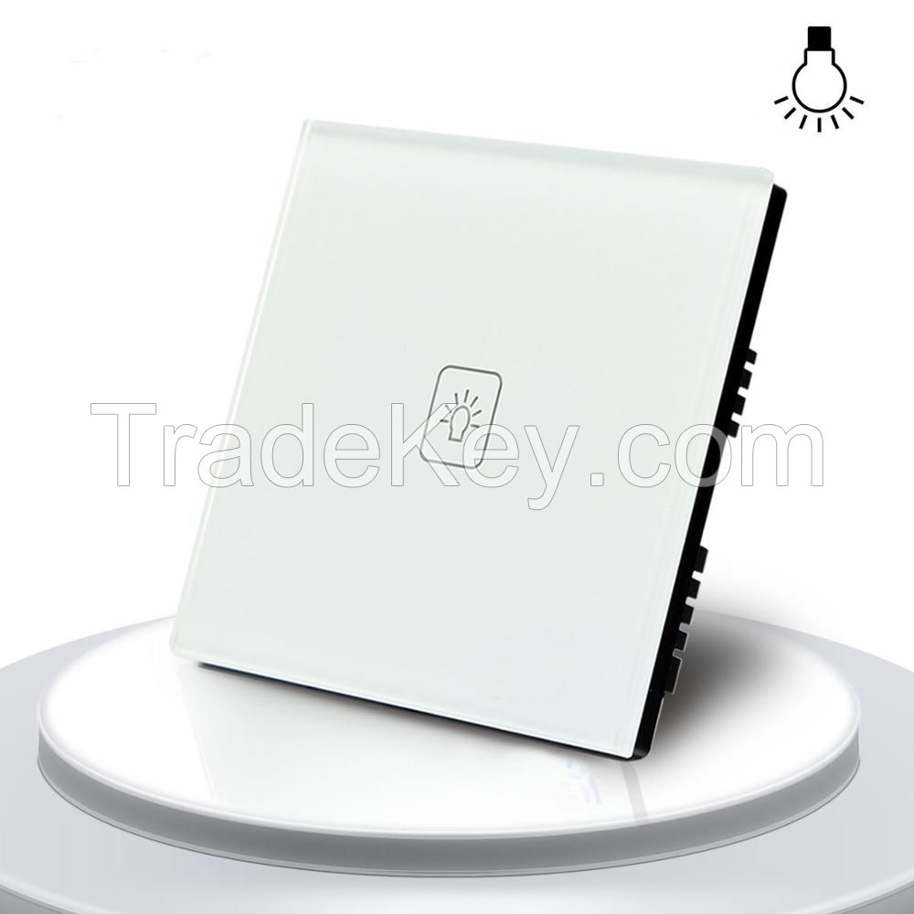 UK Standard 1 Gang 1 way Remote Control Dimmer Touch Switch White Crystal Glass Panel Remote Touch Lamp Dimmer Switch