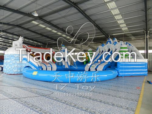 inflatable slide with swimming pool