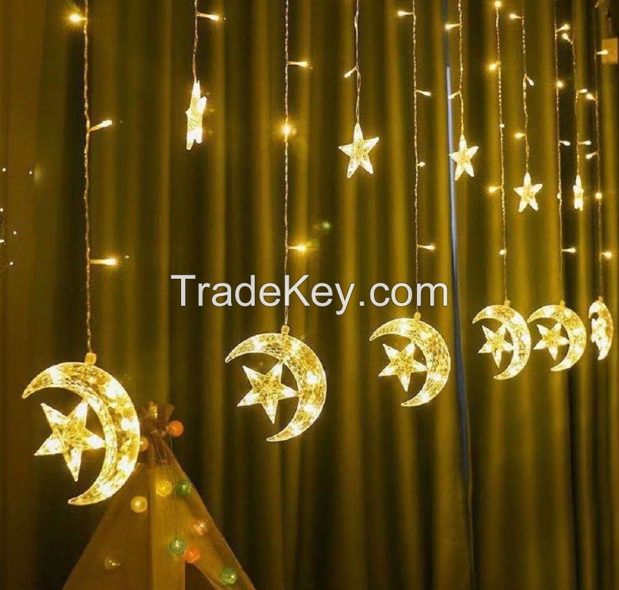 led moon&amp;amp;star garland Ramadan curtain light