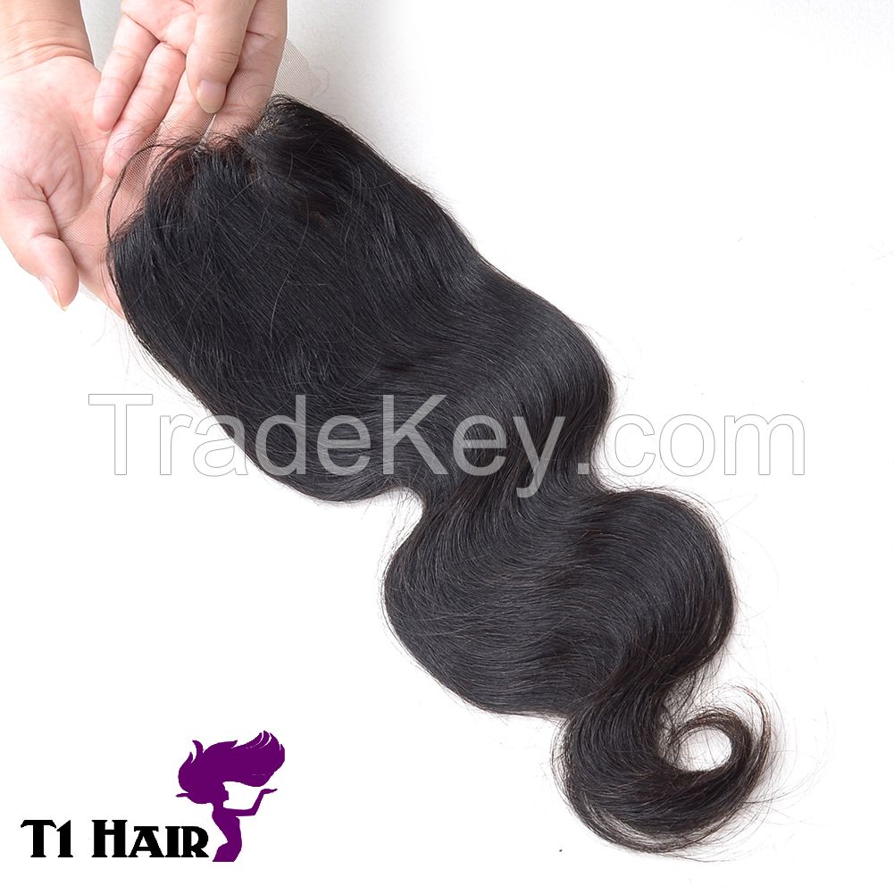 T1 Hair Grade 6A Brazilian Virgin Body Wave Human Hair Lace Top Closure 4*4 Middle Part 150% Density