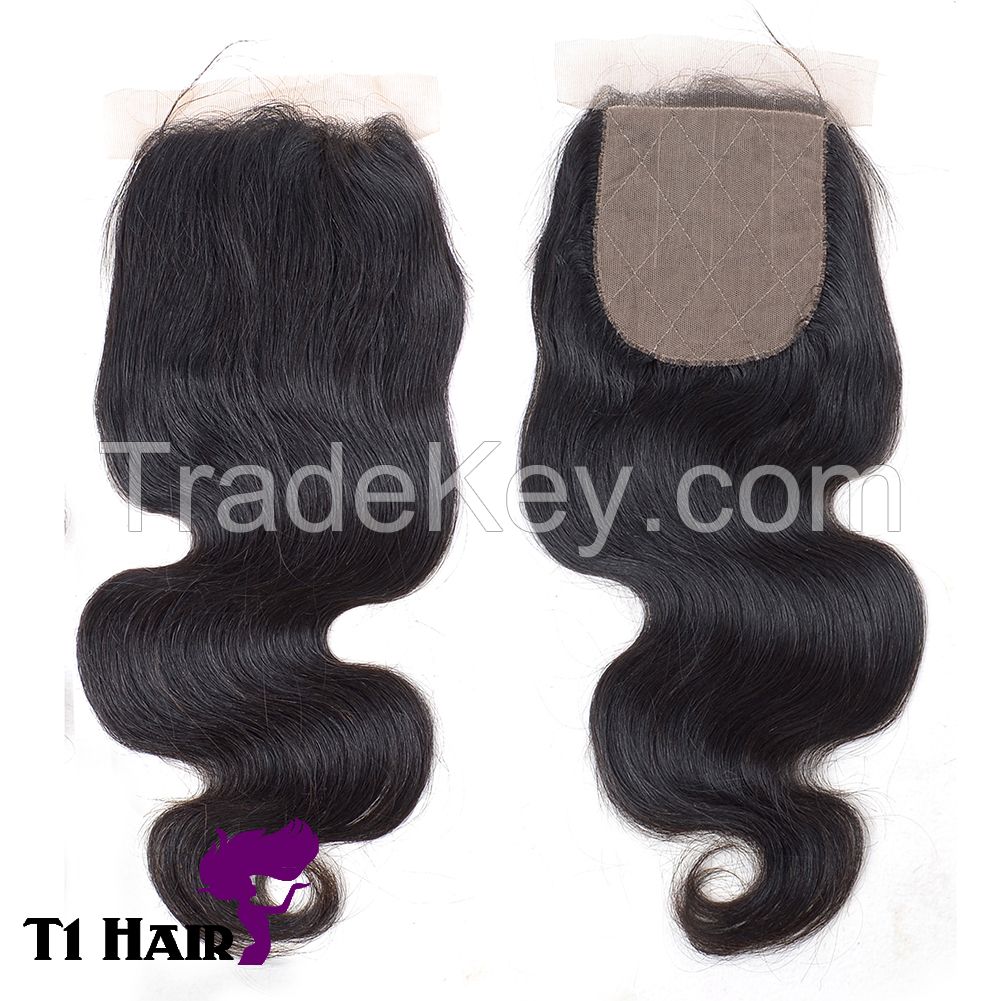 T1 Hair Grade 6A Brazilian Virgin Body Wave Human Hair Lace Top Closure 4*4 Middle Part 150% Density