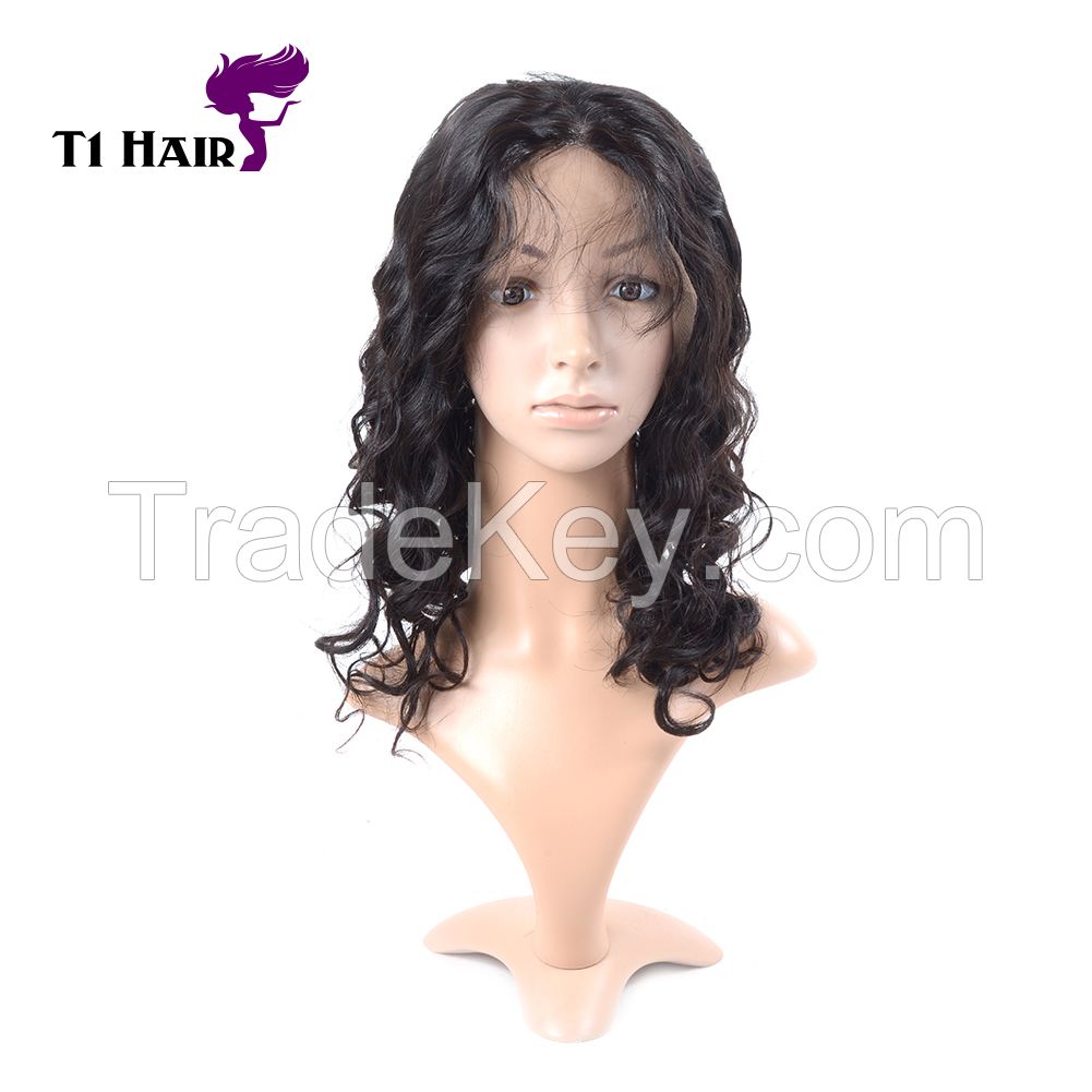 T1 Hair Brazilian 180% Density Full Lace Wig with Baby Hair loose Wave Hair Extension Natural Black