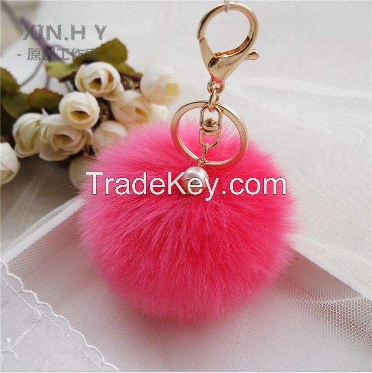  New 8CM Beauty Pompom Ball Key Chain Ring Charm Handbag-21