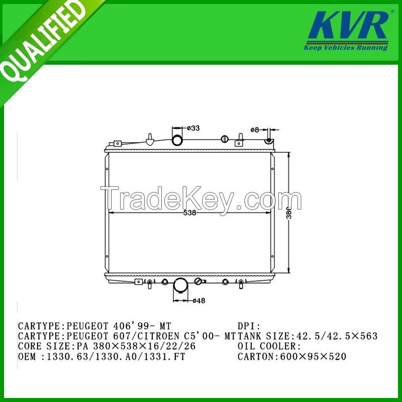 PEUGEOT European Passenger car radiator complete aluminum radiator