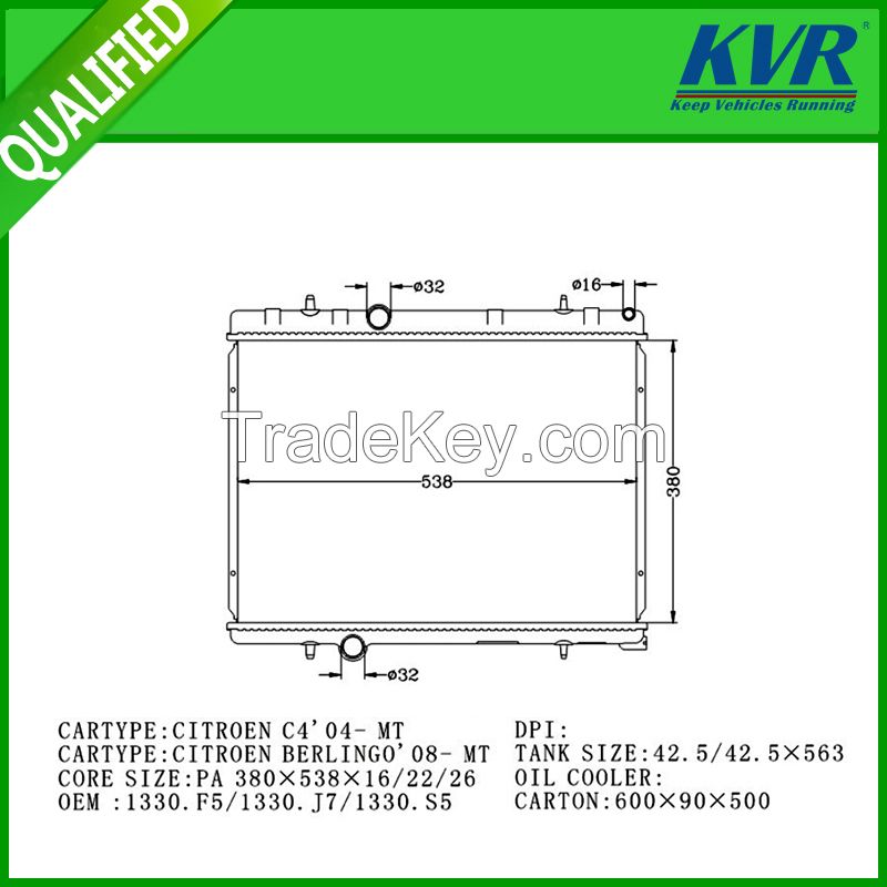 Car radiator and auto parts manufacturer Auto cool radiator for PEUGEOT 406'99- MT 
