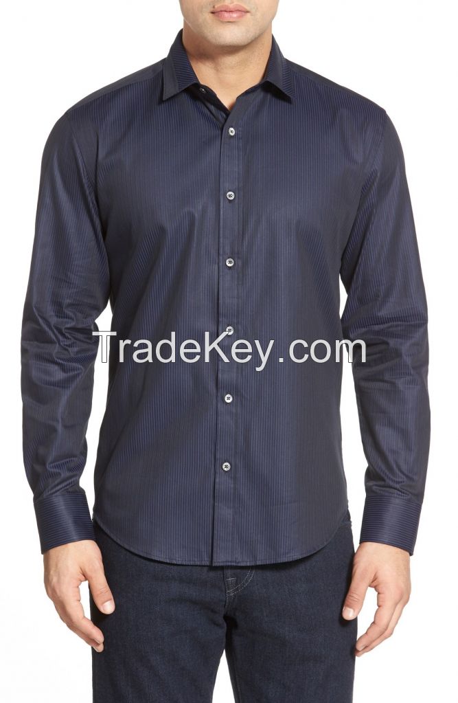 Shaped Fit Pinstripe Woven Sport Shirt