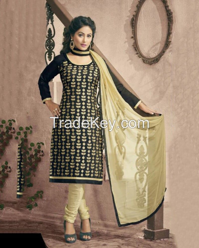 Glamorous Black Chanderi Cotton Dress Material