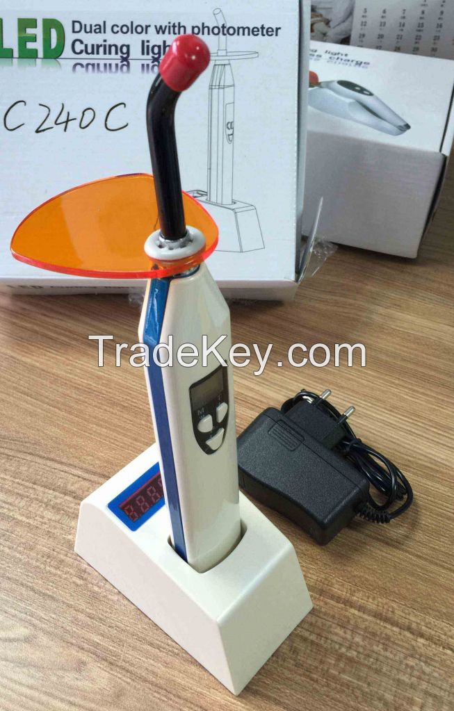 Dual color dental LED curing light with light meter