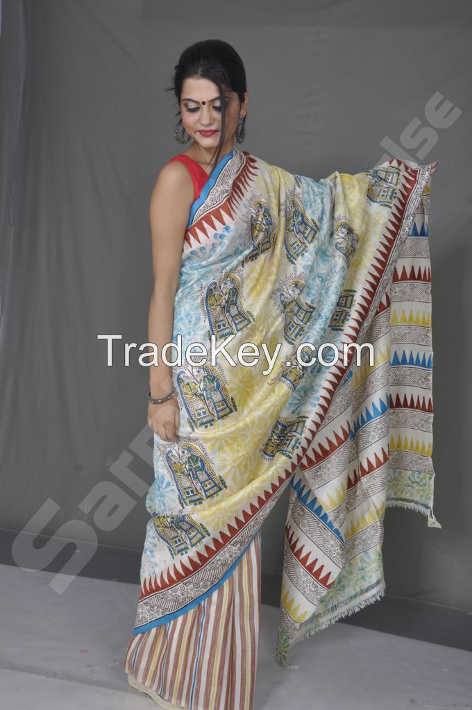 Hand Block Printed 3-ply Murshidabad Silk Saree