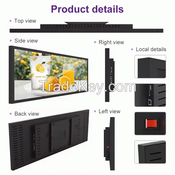 Ultra Wide Shelf Edge Advertising LCD Display Indoor High Brightness Stretched Bar Lcd Screen