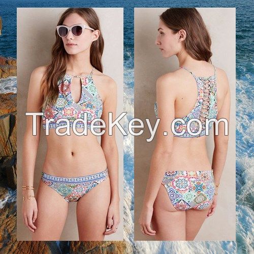 Neck Halter Bikini Padded Push Up Swimsuit