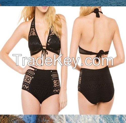 Women Bikini Sexy Mesh Vintage High Waist Padded