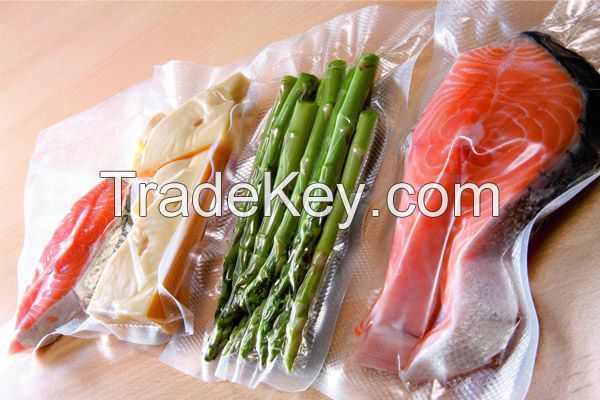 Three sides seal transparent clear nylon pe lamination plastic food packing storage embossed vacuum bag