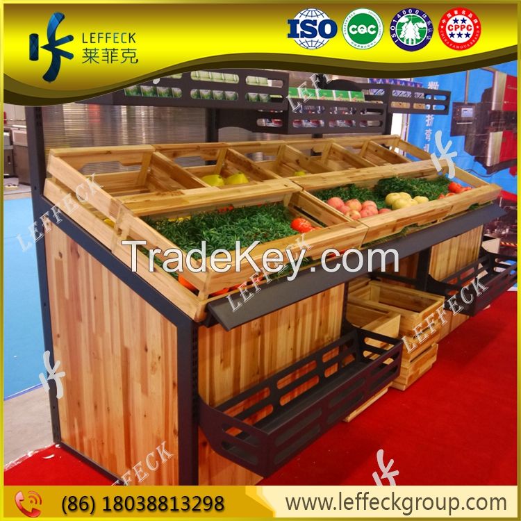 High capacity wooden fruit and vegetable display stand