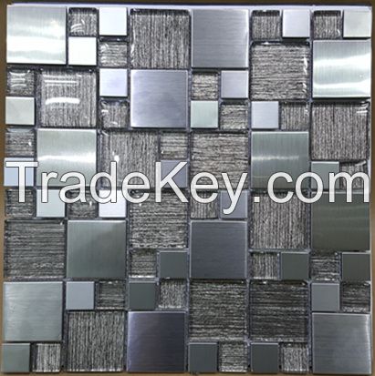 Square Mixed Metal 3d glass mosaic tile for kitchen diningroom decoration