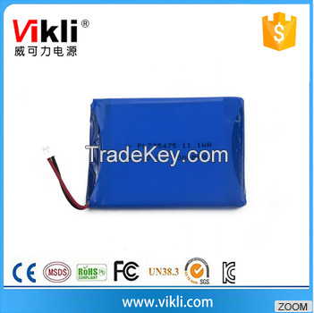 3000mAh 3.7V Lithium Polymer Battery 725475