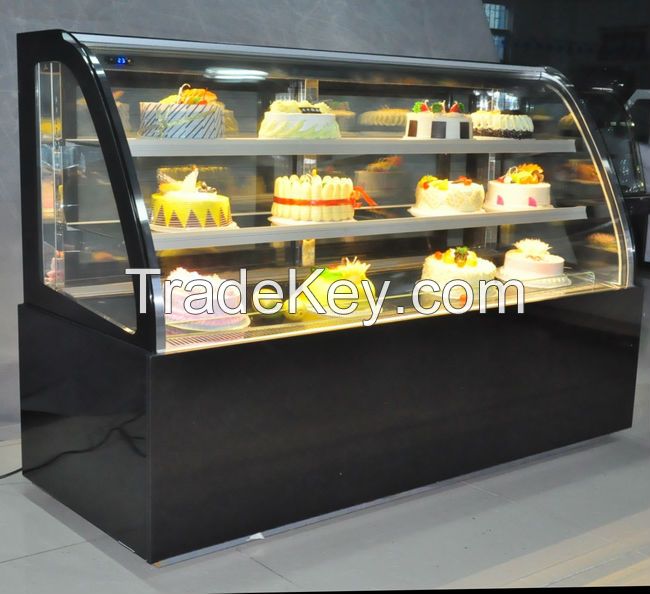 Curved glass cake display showcase