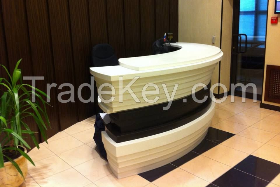 TW small front desk reception counter,half round artificial marble reception desk