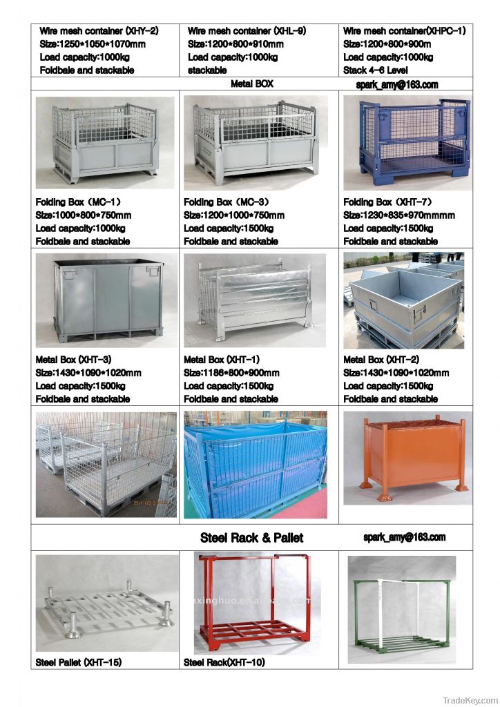 demountable roll container, stackable pallet wire mesh container