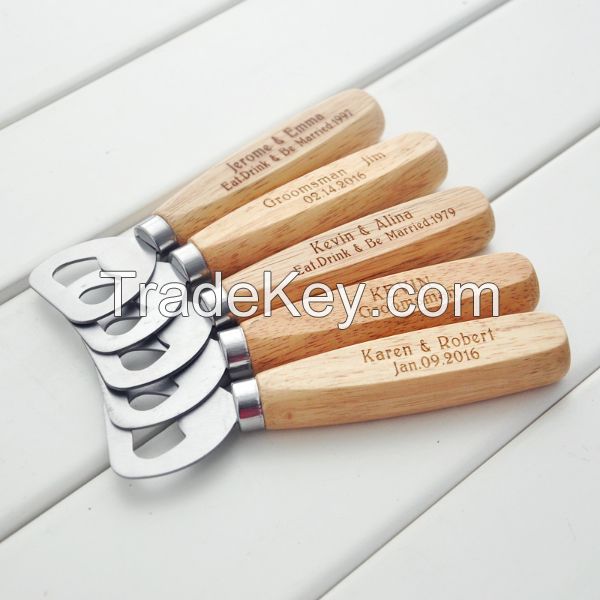  Premium Quality Flat Wooden Stainless Steel Bottle Opener with wood handle