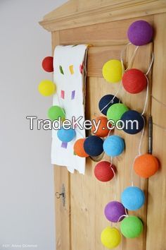 Handmade Rainbow Cotton Ball Light Festival Party Wedding Decoration Battery