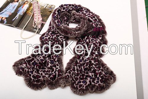 female cashmere scarf with rex rabbit mink fur