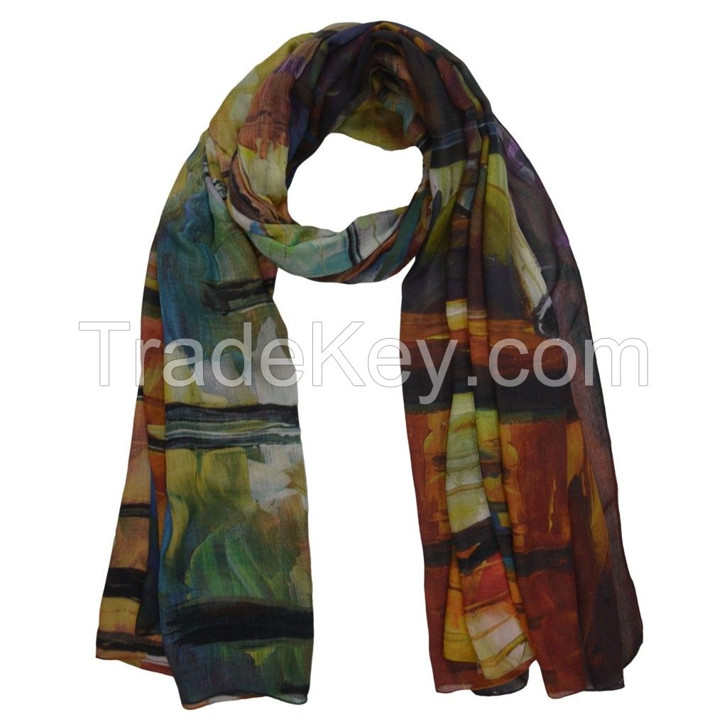 Autumn Art dark colored autumn shawl with art design