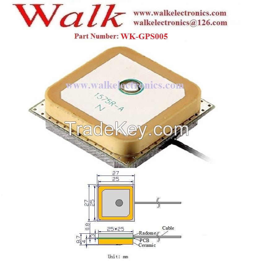 GPS PCB Antenna, internal gps antenna, active gps antenna, built in high gain gps antenna, adhesive mount, u.fl ipex connector, 1.13mm(D) cable