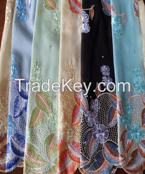 Polyester Printed Voile Fabric Scarf Embroidered Voile Scarf